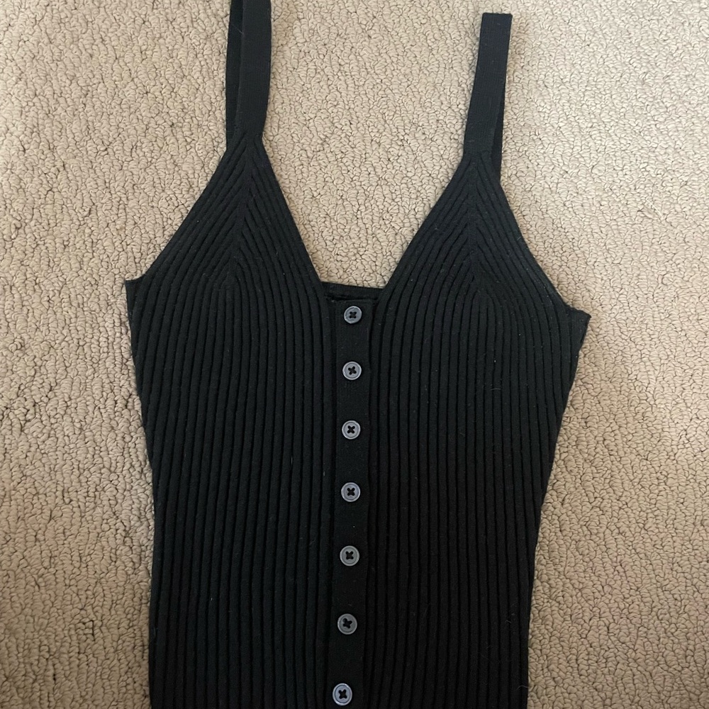 Aerie Black Ribbed Button-Front Bodysuit